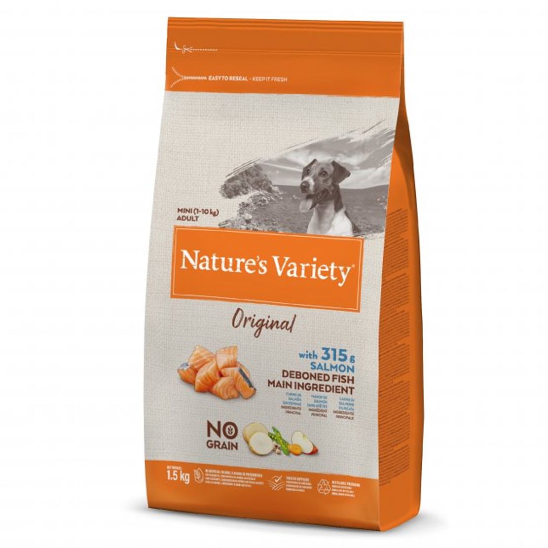 Balení krmiva Nature's Variety No Grain Mini Adult losos